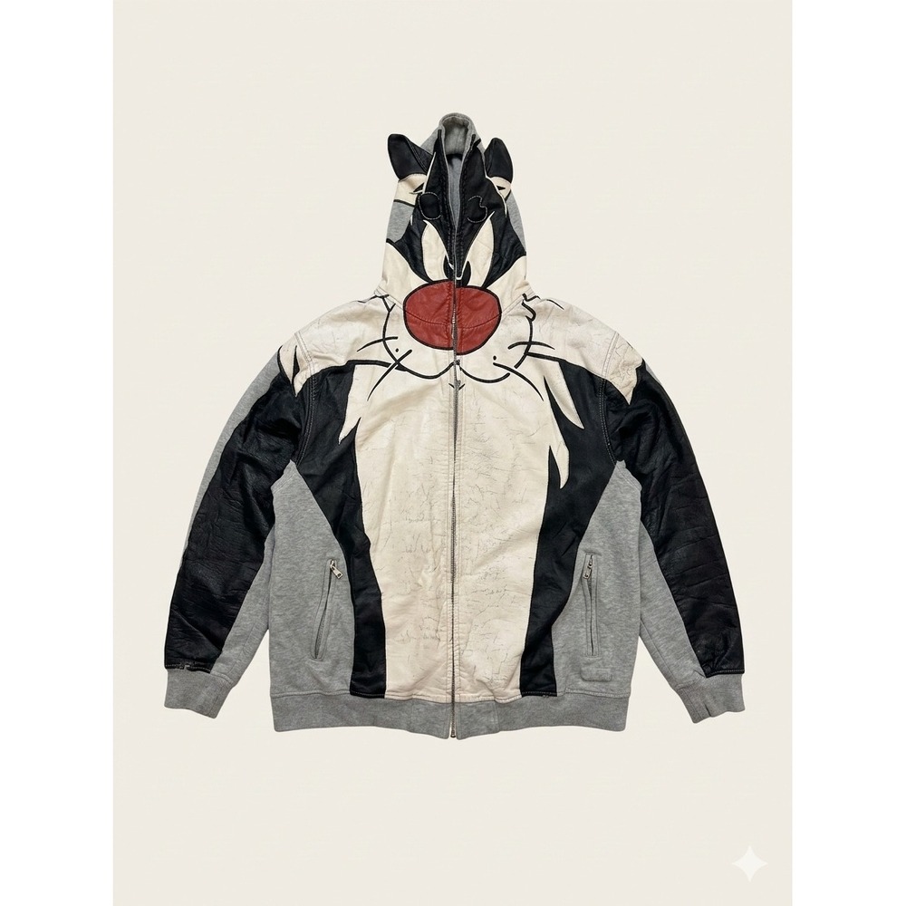 Lot 29 Sylvester the Cat Full Zip Hoodie Y2K Looney Tunes Grey Black XL